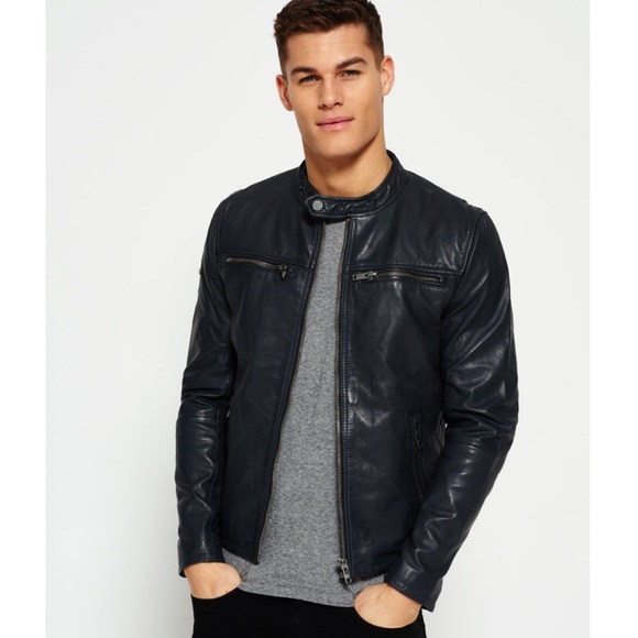 Superdry Other - Superdry Real Hero Blue Leather Biker Moto Jacket